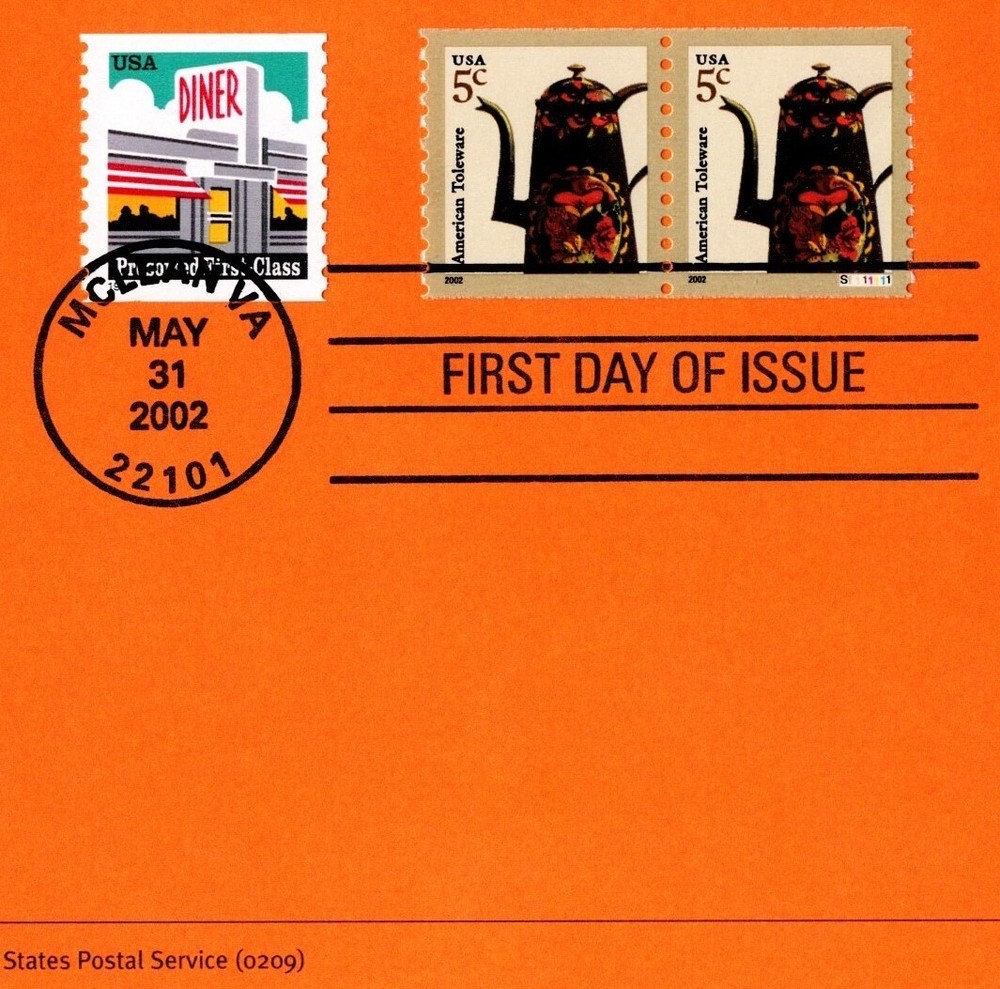 American Toleware First Day Souvenir Page FDC 3612 Plate # Single PNC 2002-09