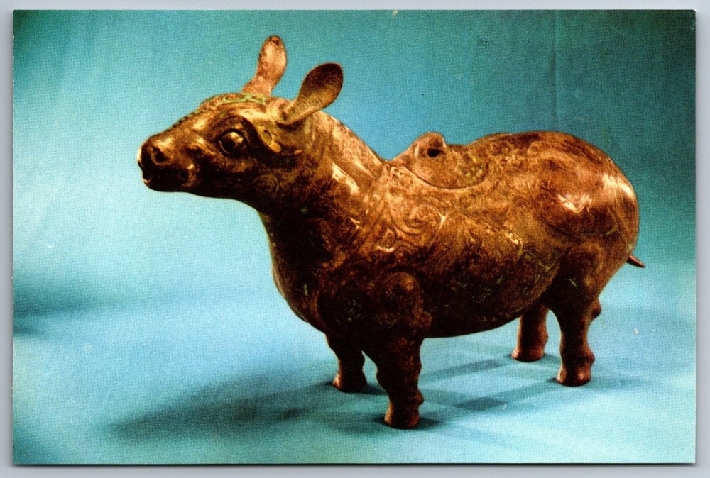 Vintage China Bronze Animal-Shaped Tsun Wine Vessel Postcard Han Dynasty