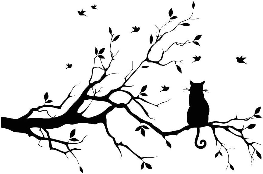 Lnrkai 14.2 x 22in Black Cat on Tree Branches Wall Decor Stickers