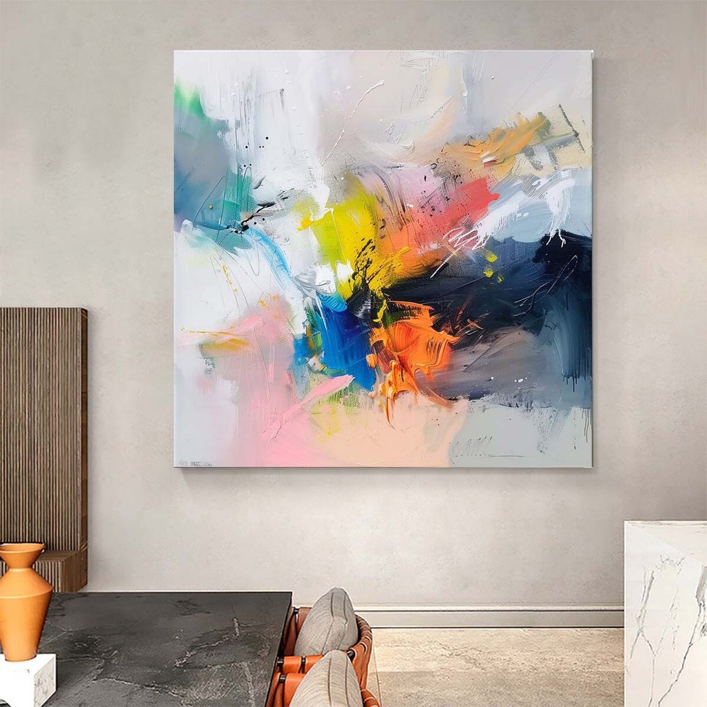 Hand-Painted Texture Oil Painting on Canvas Abstract Wall Art Deco Home Yellow