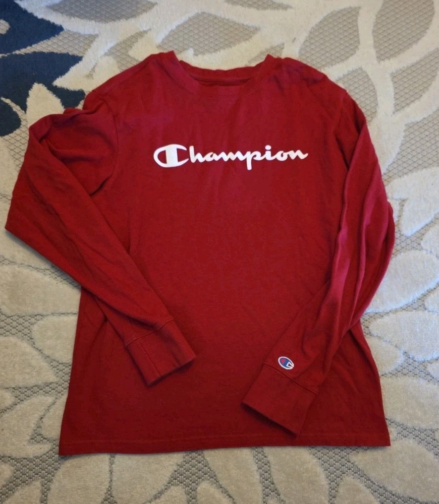 Champion Men’s size S Long Sleeve T-Shirt Red Cotton Crewneck ATHLETICWEAR