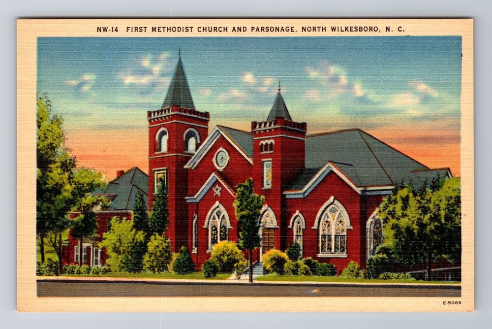 North Wilkesboro NC-North Carolina, First Methodist Church, Vintage Postcard