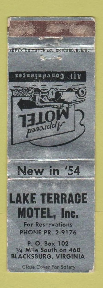 Matchbook Cover - Lake Terrace Motel Blacksburg VA WORN