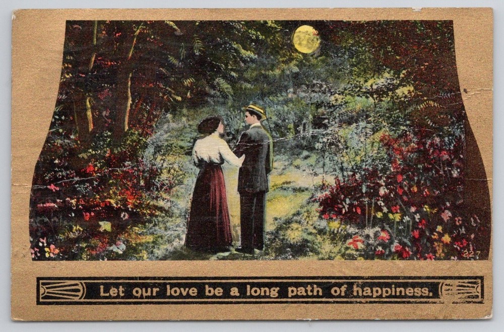 1910 Romantic Couple Moonlit Garden Postcard - Keyser WV to Winchester VA