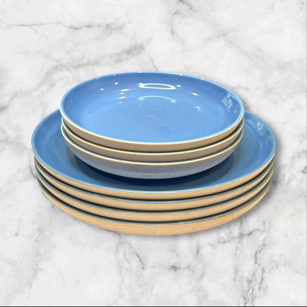 Crate & Barrel Blue Stoneware Plates | Set of 7 | Good Condition Used