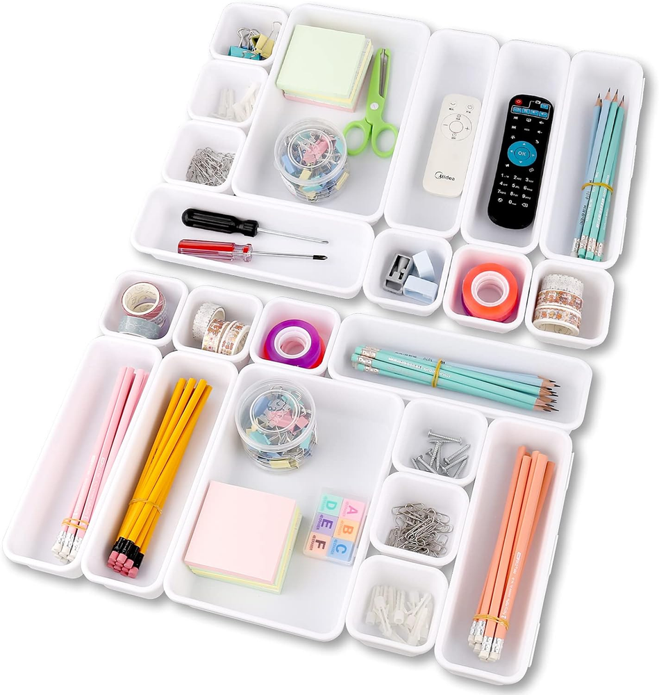 22 Pack Desk Drawer Organizers,Interlocking Junk Drawer Organizers and Storage w