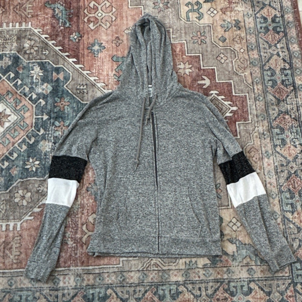 PINK Full Zip Colorblock Hoodie Gray Black White Size S for Women