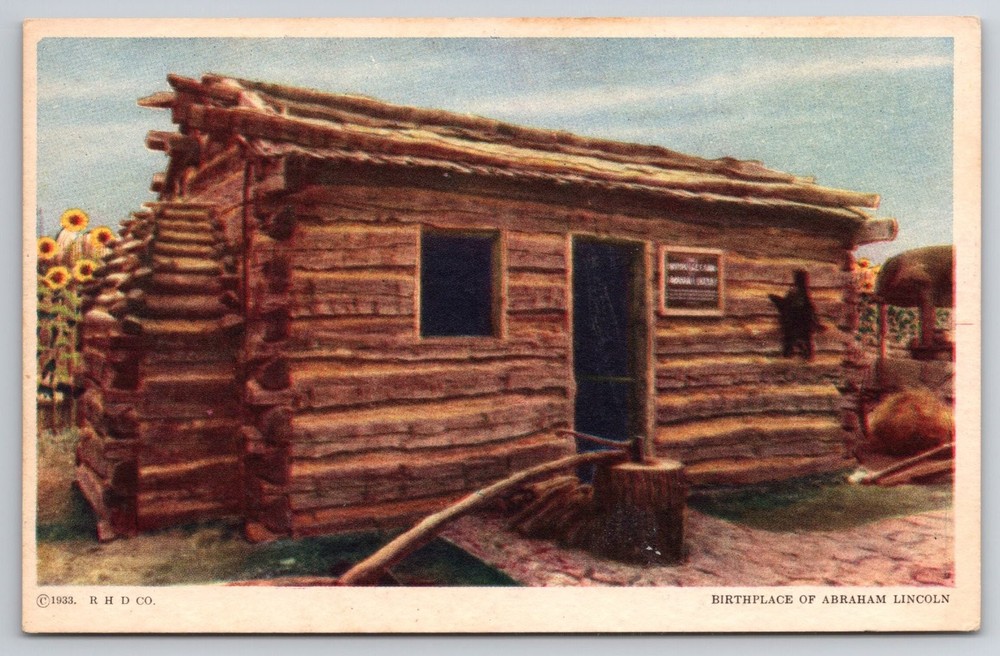 1933 Chicago World's Fair Postcard Abraham Lincoln Birthplace Replica