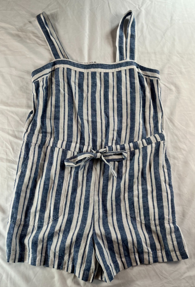Gap Romper Size 2 Women's Blue White Striped Linen Sleeveless Shorts NEW NWT