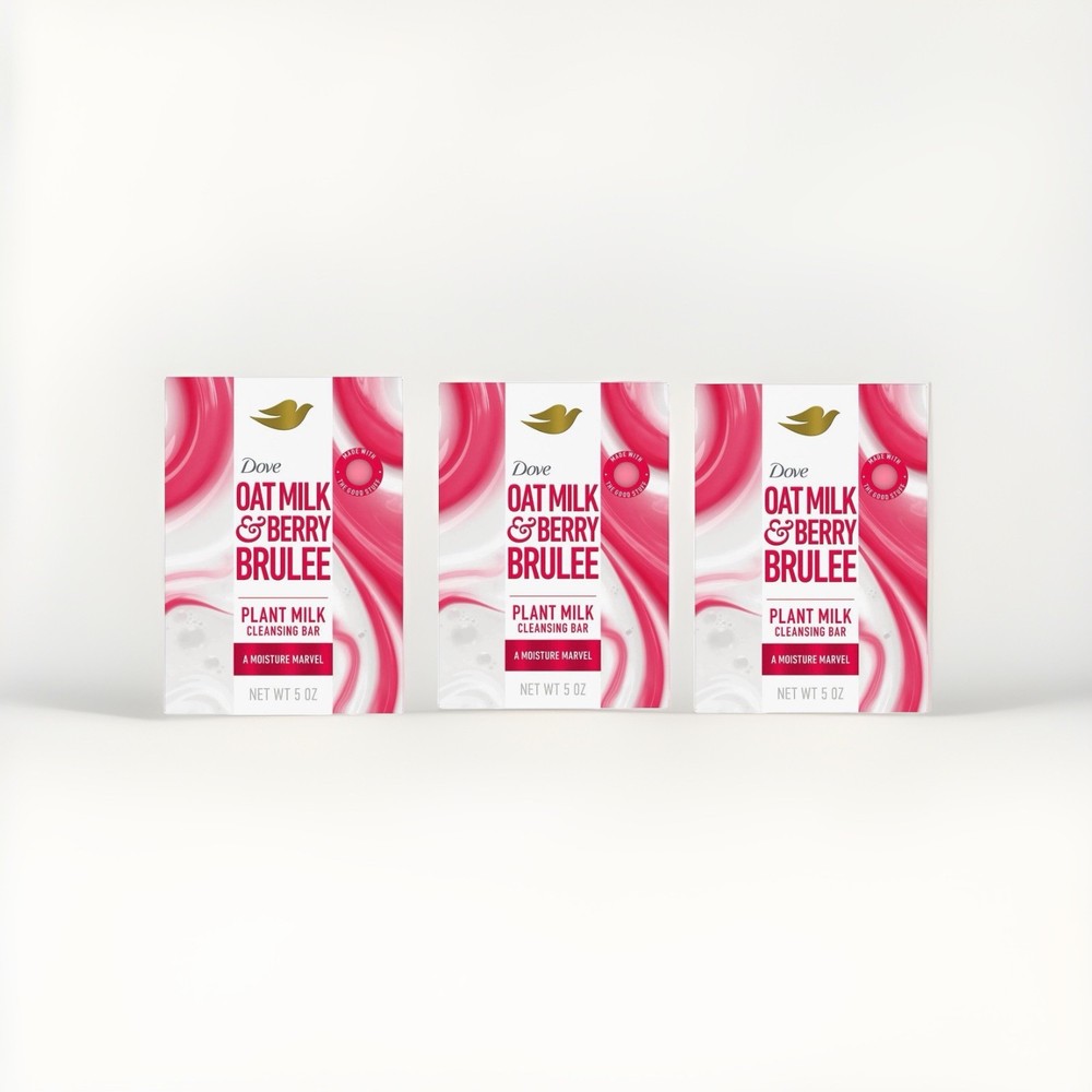 LOT (3) DOVE OAT MILK & BERRY BRULEE PLANT MILK CLEANSING BAR SOAP 5 OZ
