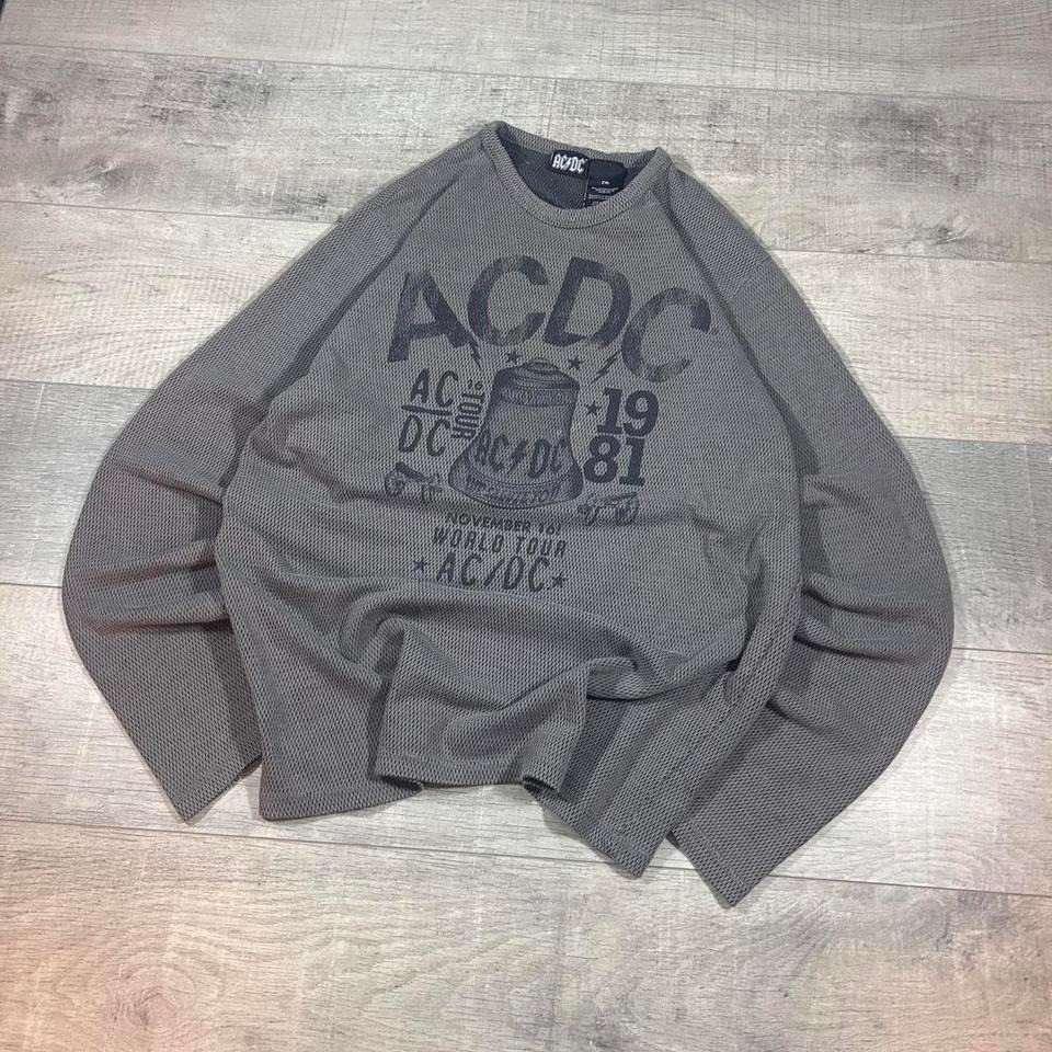 Vintage Y2K, emo, grunge, gray, and black AC/DC, long sleeve thermal shirt