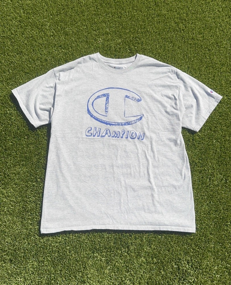 Champion Men’s Gray T-Shirt With Blue Logo Size 2XL