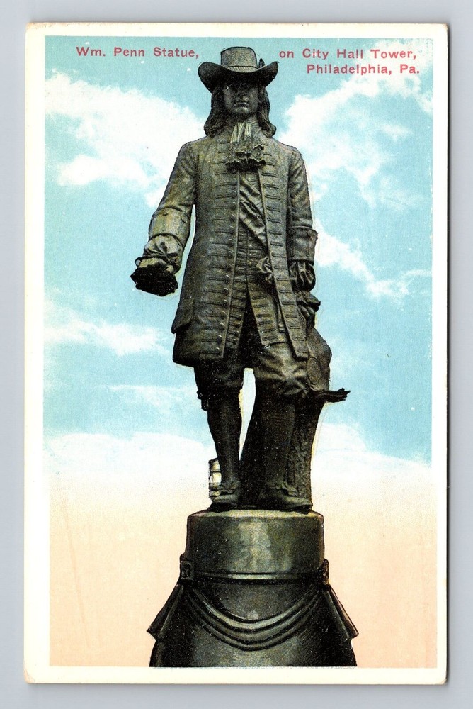 Philadelphia PA-Pennsylvania, WM Penn Statue City Hall Tower, Vintage Postcard