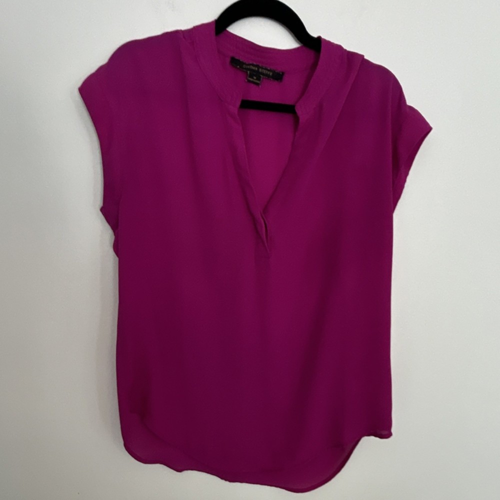 Cynthia Steffe Women's Split Neck Cap Sleeve Blouse Pink M 100% Polyester