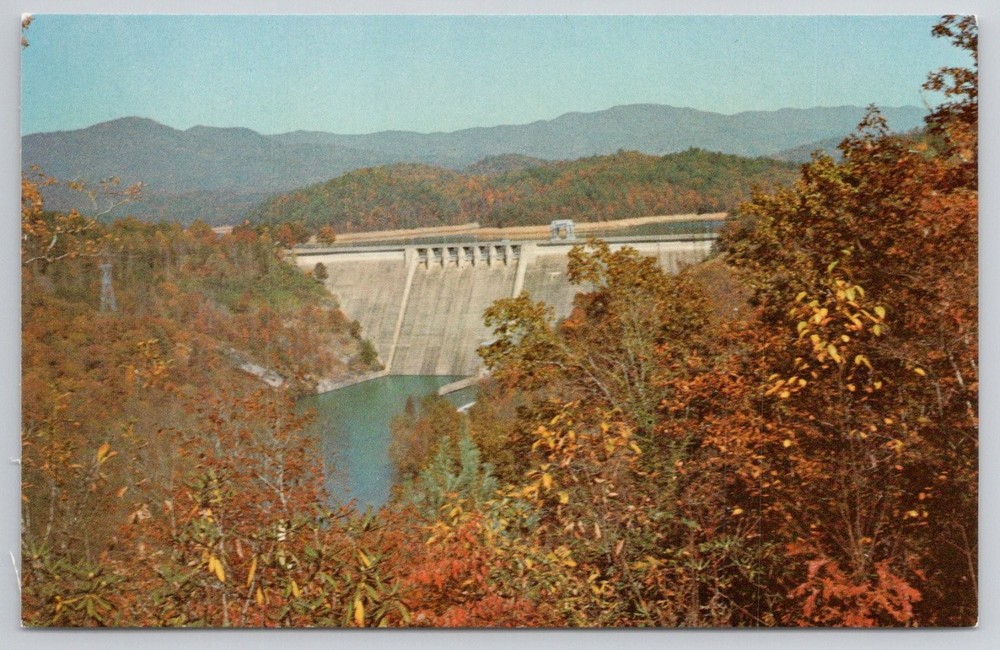 Hiwassee Dam Murphy NC Postcard Autumn TVA Lake View Asheville Post Card Co.