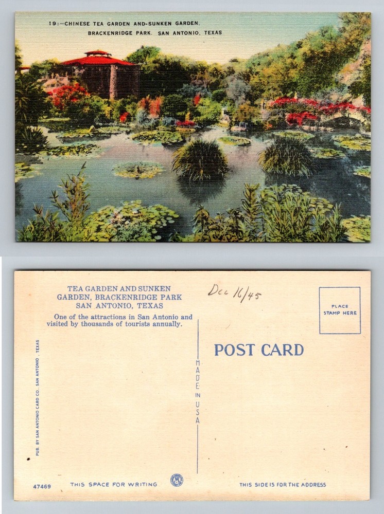 San Antonio, TX-Texas, Chinese Tea Sunken Garden Brackenridge Vintage Postcard