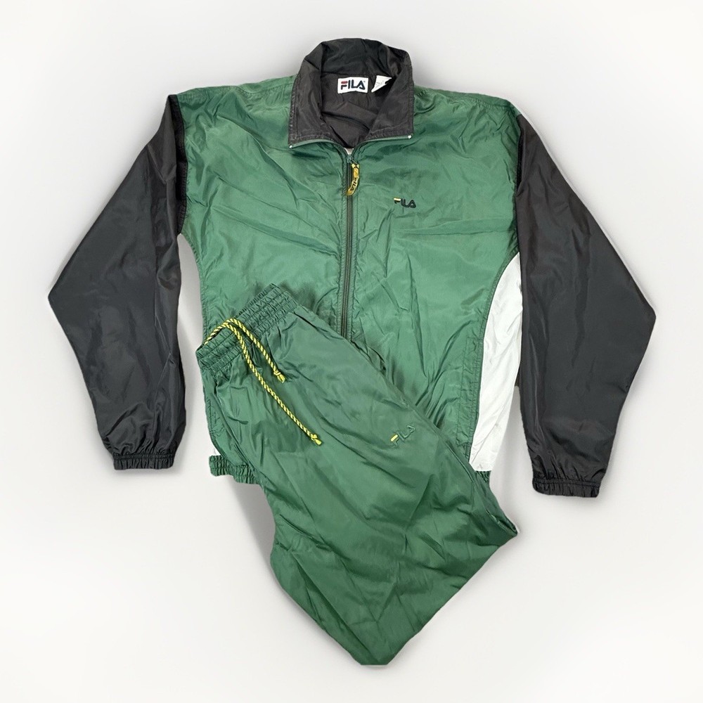 CLASSIC VTG FILA Men’s Tracksuit Large Green Black Jacket Pants