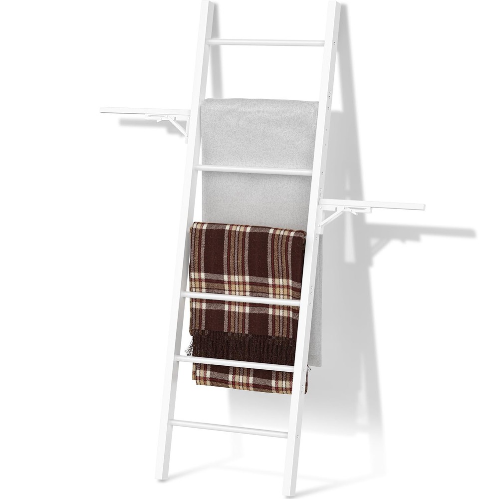 Metal Blanket Ladder, 7-Tier Towel Rack with Ajustable Side Rack, Blanket Rac...