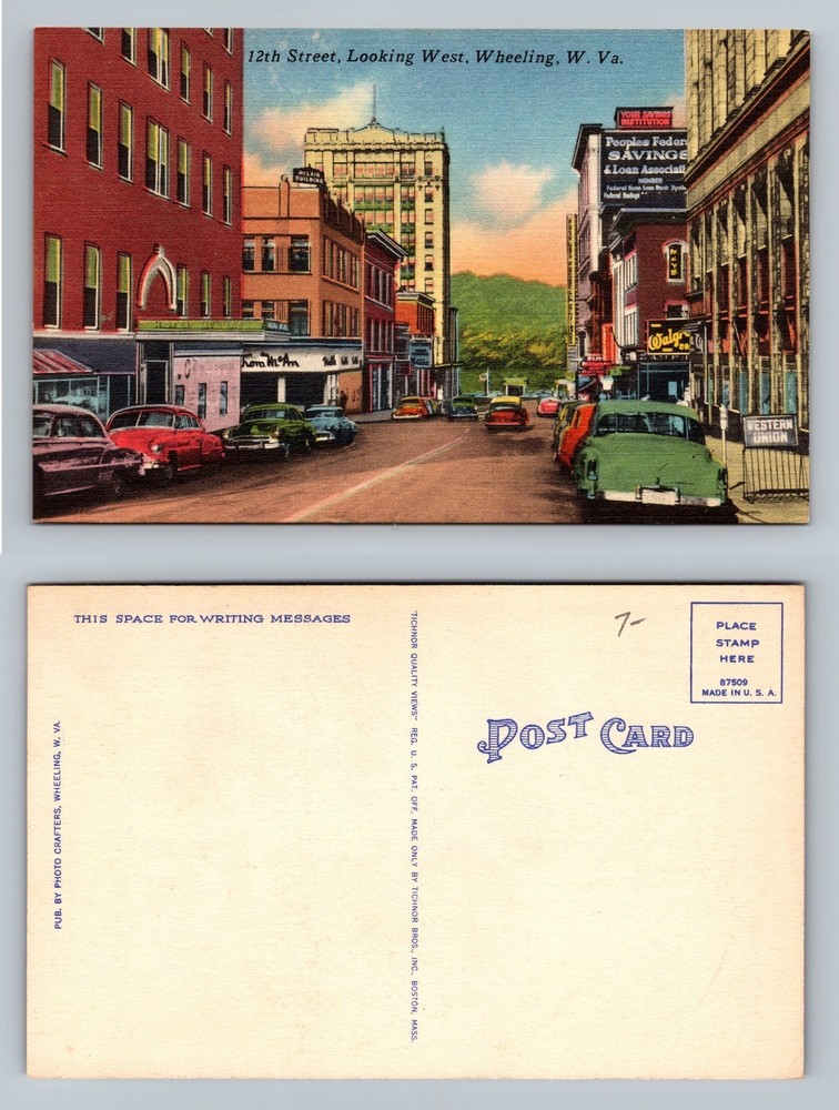 Wheeling, West Virginia, 12th Street Looking West Downtown Card Vintage Postcard