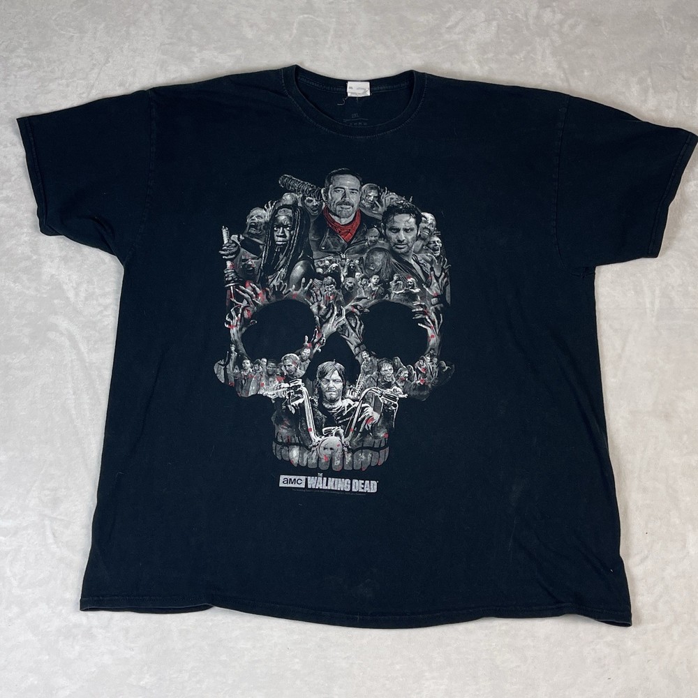 The Walking Dead Skull Cast Montage Men's Black T-Shirt Size 2XL Promo TV Show