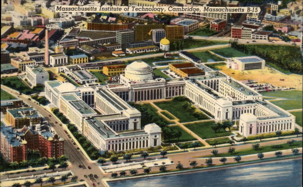 Cambridge Massachusetts ~ Institute of Technology ~ aerial view ~ linen postcard