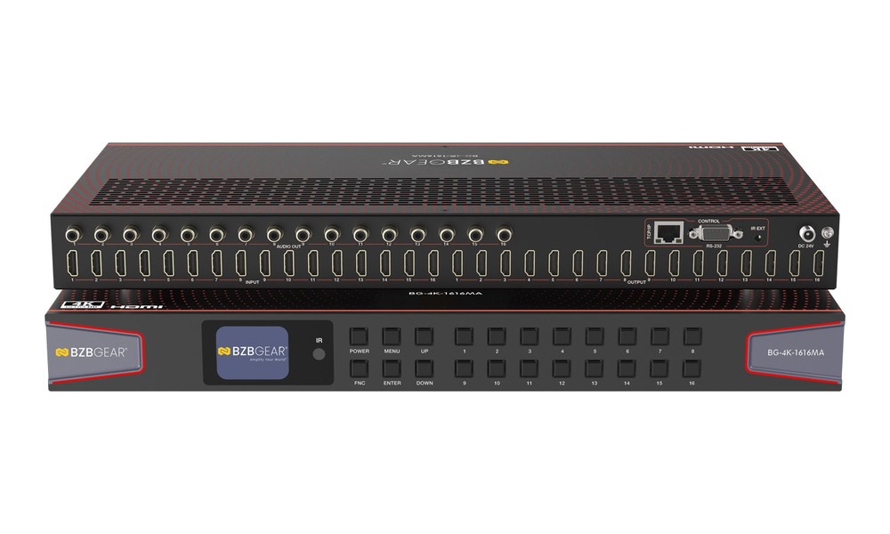 BZBGEAR 16x16 4K UHD HDMI 2.0 Matrix Switcher w/ Audio De-embedding and Routing