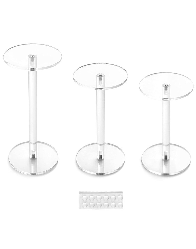Premium Clear Round Acrylic Display Stands - Set of 3 Crystal Riser Pedestals