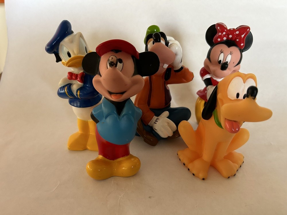Vintage lot of 5 Disney Bath Toys 1985 Mickey  Minnie, Donald, Goofy, Pluto