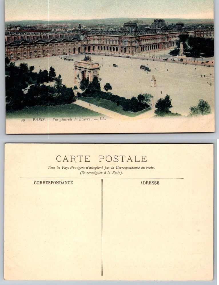 Paris Louvre Palace Arc de Triomphe du Carrousel Vintage Postcard LL