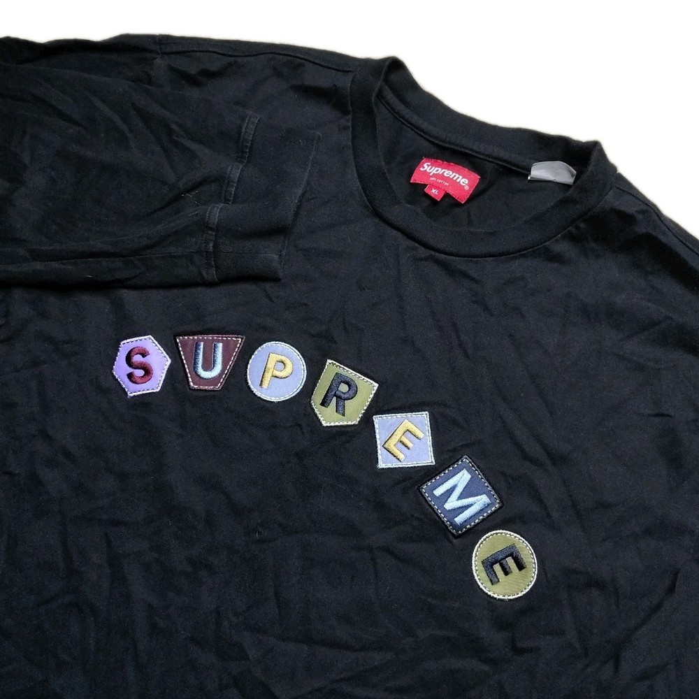Supreme Geo Arc Logo Long Sleeve Tee Mens XL Black Top 100% Cotton T-Shirt