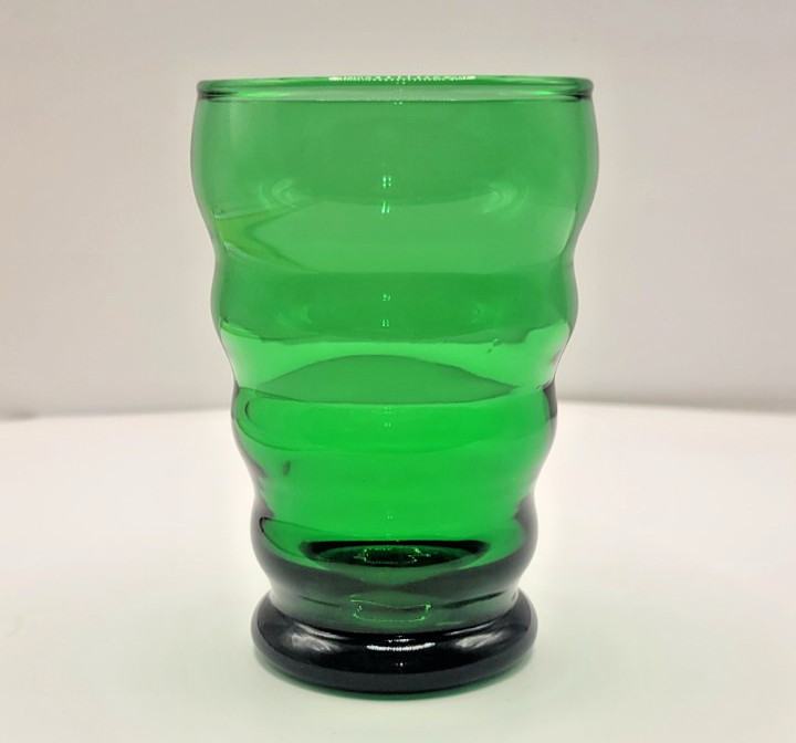 Dark Green  Emerald Green Tumbler Glass Ribbed Whirly Twirly Unmarked