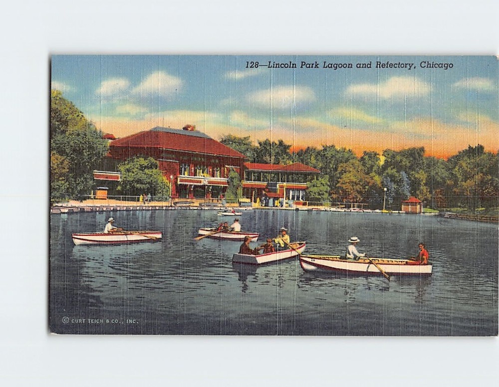 Postcard Lincoln Park Lagoon and Refectory Chicago Illinois USA
