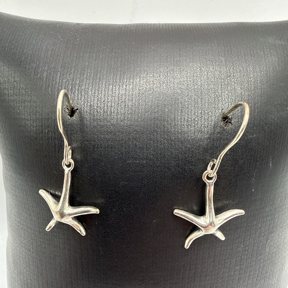 Vtg Sterling Silver Starfish Dangle Drop Earrings. 1.3 Grams.