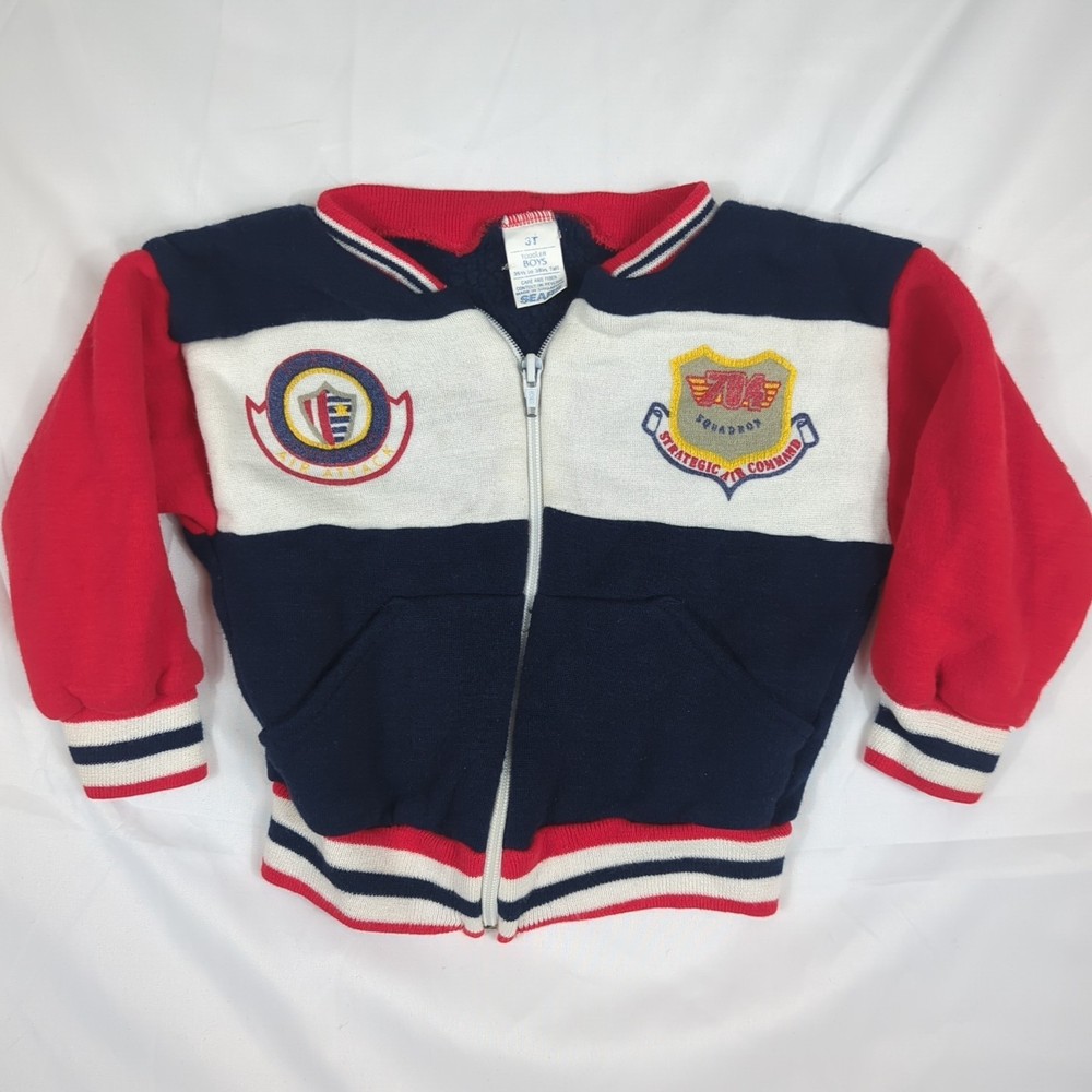 SEARS Vtg 70s 80s Strategic Air Command Colorblock Zip SWEATSHIRT Toddler 3T