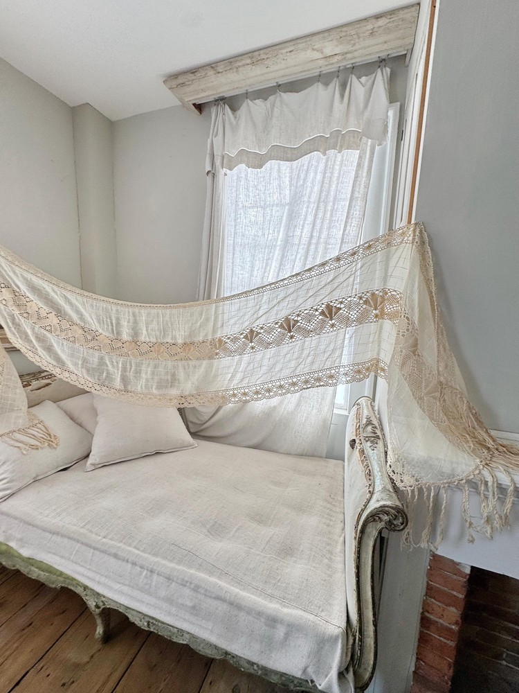 154x23 Vintage French lace curtain textiles drapes long lace handmade unique sh