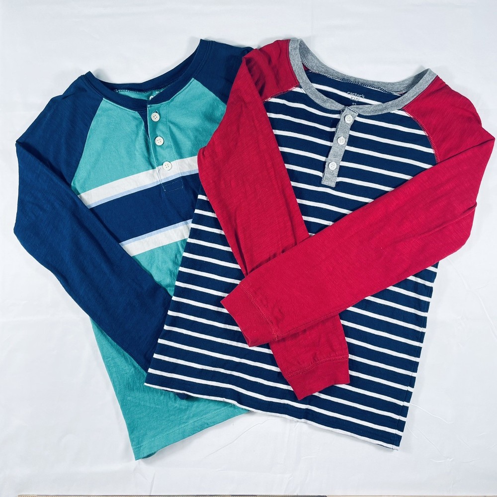 Lot 2 Oshkosh Carter Boys Stripe Long Sleeve T-Shirt Top Size 12