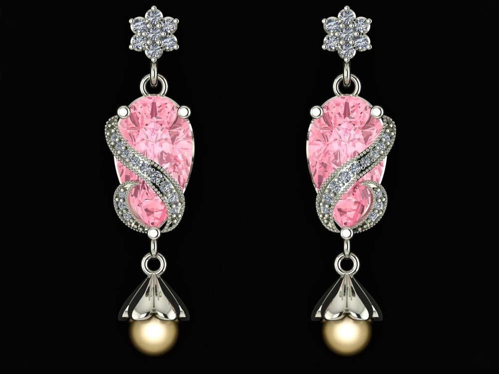 Simulated Pink Sapphire Pear Earring and Pendant Set in 14k White Gold Plated Elegance