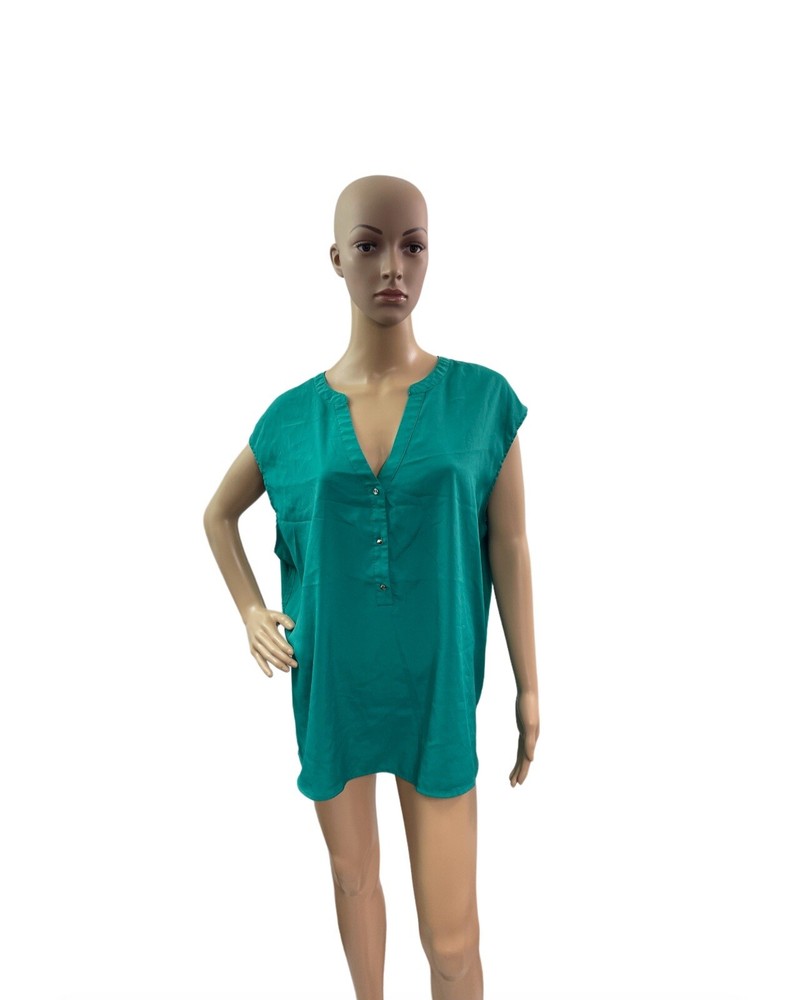 New York & Company Women’s Size XL Sleeveless V Neck Solid Green Blouse