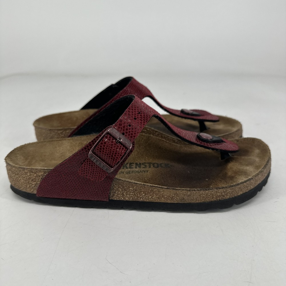Birkenstock Gizeh Shoes Womens Size 37 US 6 Burgundy Red Snake Sandals Germany