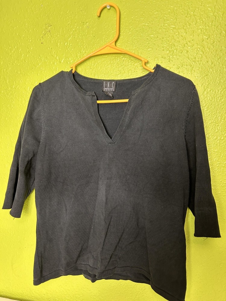 International Concepts Petite Black Top INC Shirt Large Silk Blend