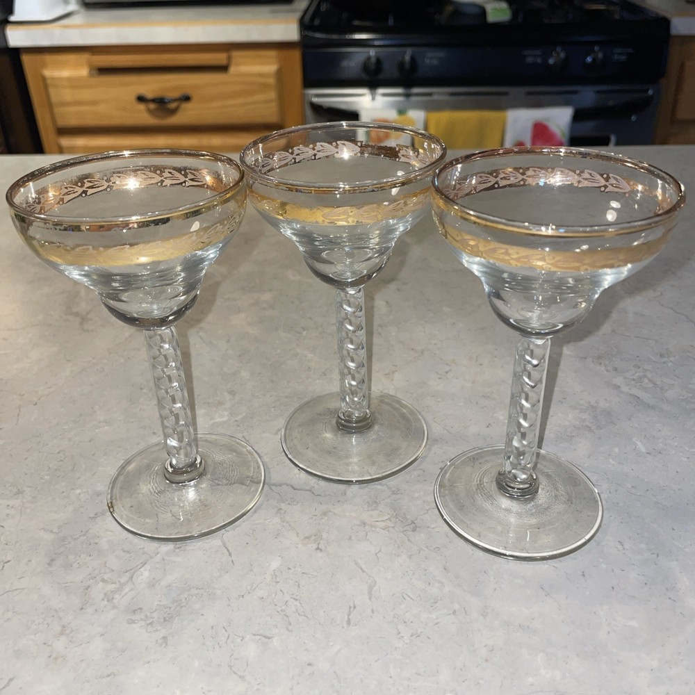 Rare Vintage Libby Gold Band Swirl Stem Cocktail Glass 5.25 Inch