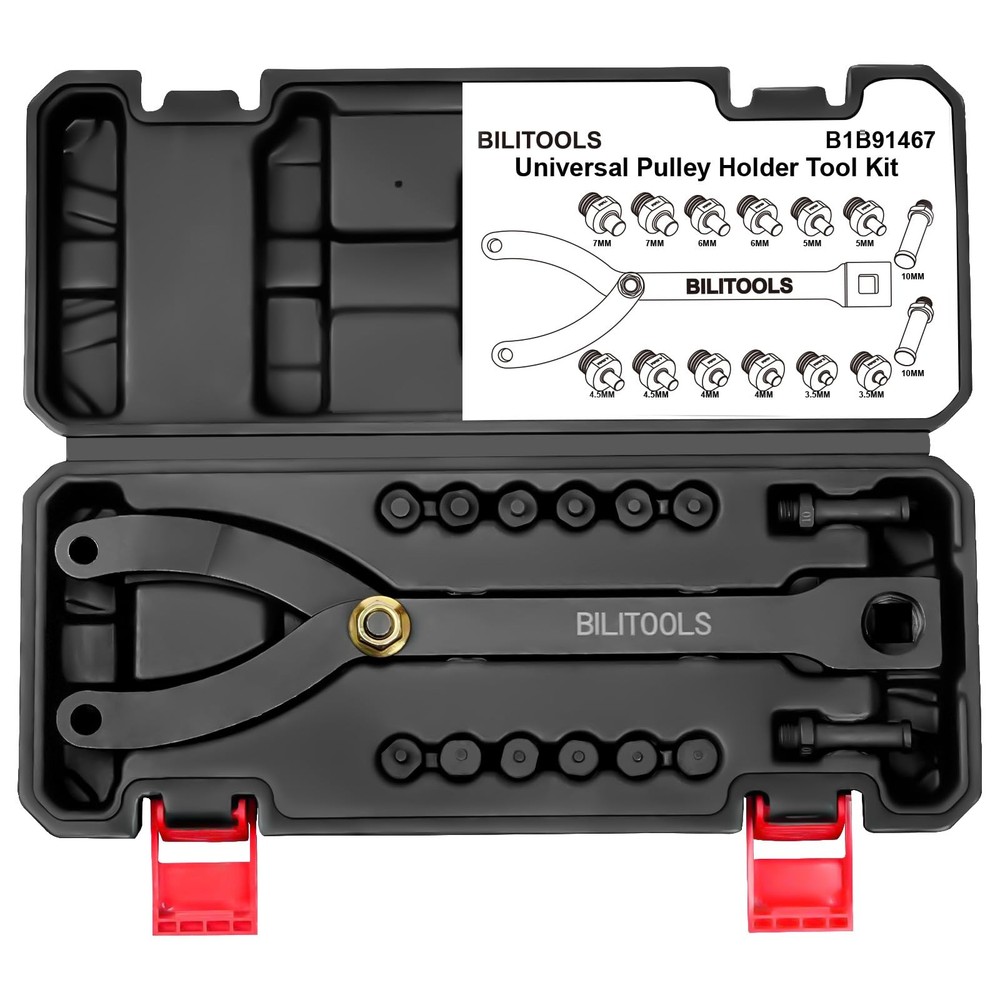 15PCS Universal Pulley Holder Tool Kit, 1/2-inch drive ratchet Adjustable Spa...
