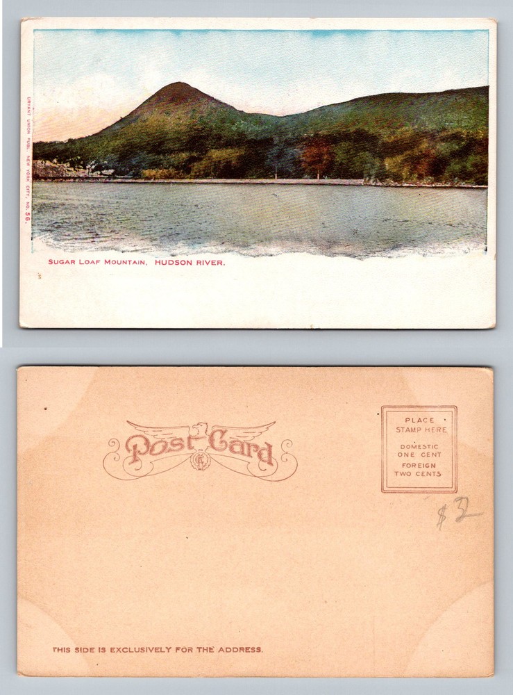 Hudson River, NY-New York, Sugar Loaf Mountain Scenic River Vintage Postcard