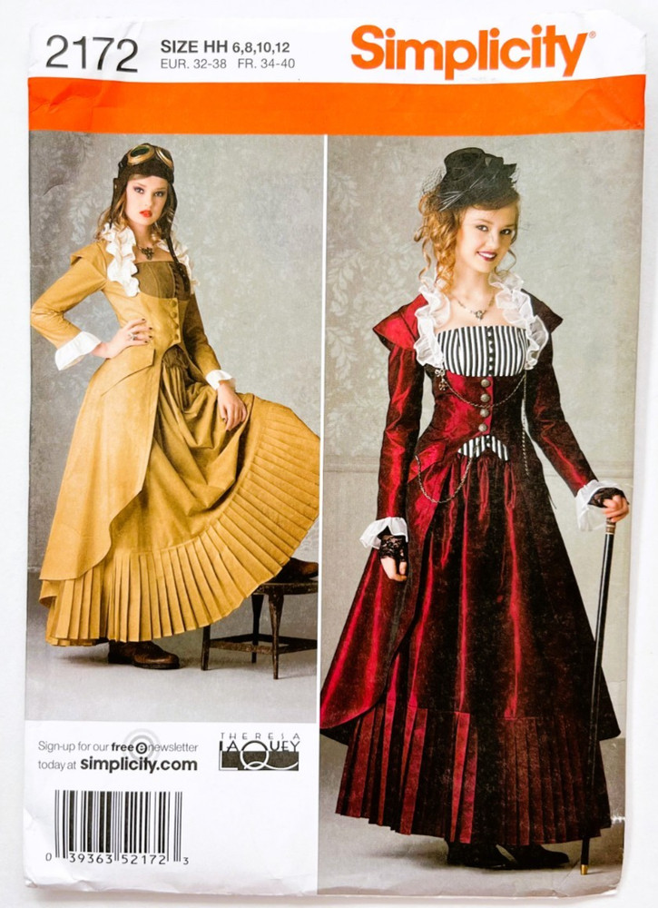 Simplicity 2172 Women's Steampunk Cosplay Dress or Costume , Sizes 6-12, Uncut