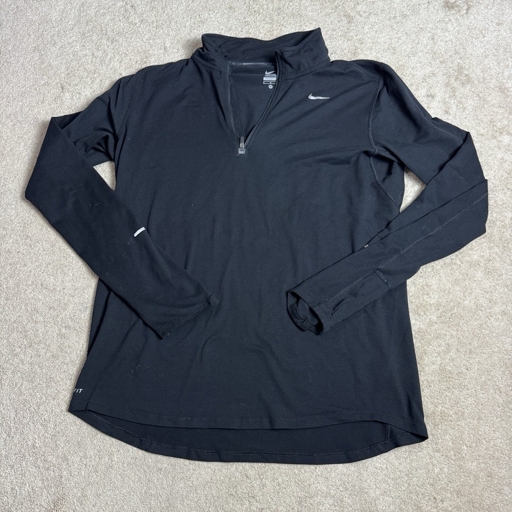 Nike Running Womens 1/4 Zip Long Sleeve Active Shirt Medium Black