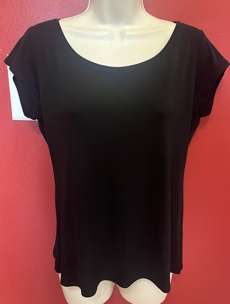Eileen Fisher Silk Top Size M Black Shirt Blouse Scoop Neck Cap Sleeve NWT