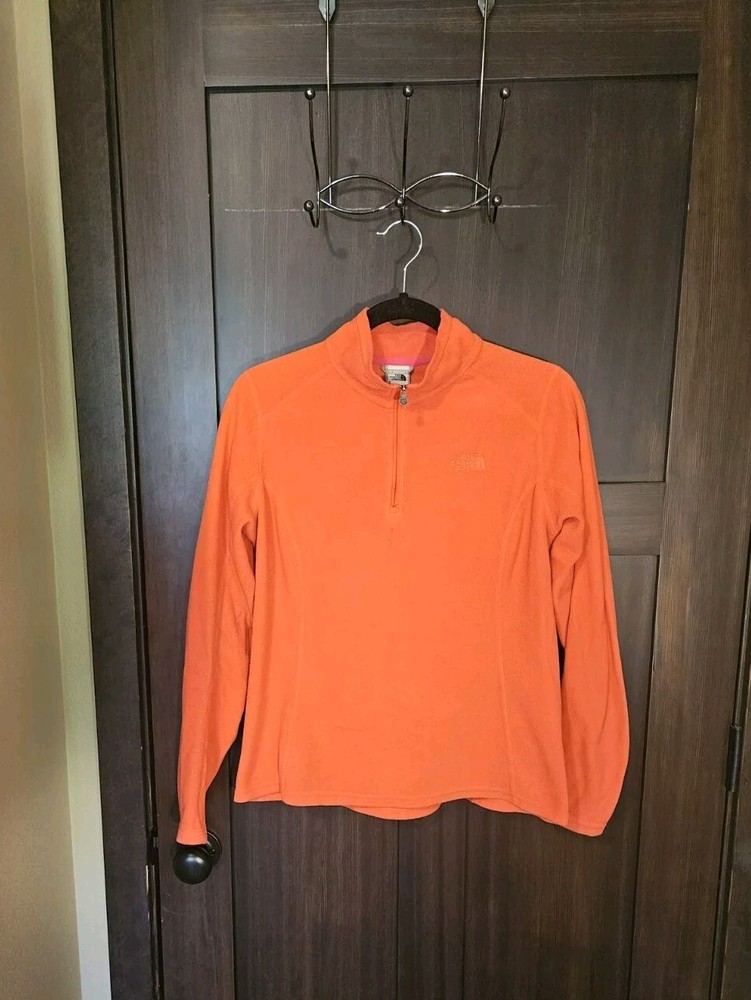 EUC Women's The North Face Neon Coral Pink Orange 1/4 Zip Fleece Pullover Medium