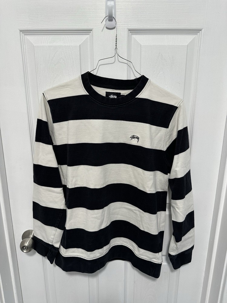 Stussy Black and White Striped Heavyweight Long Sleeve Shirt Men’s Size S