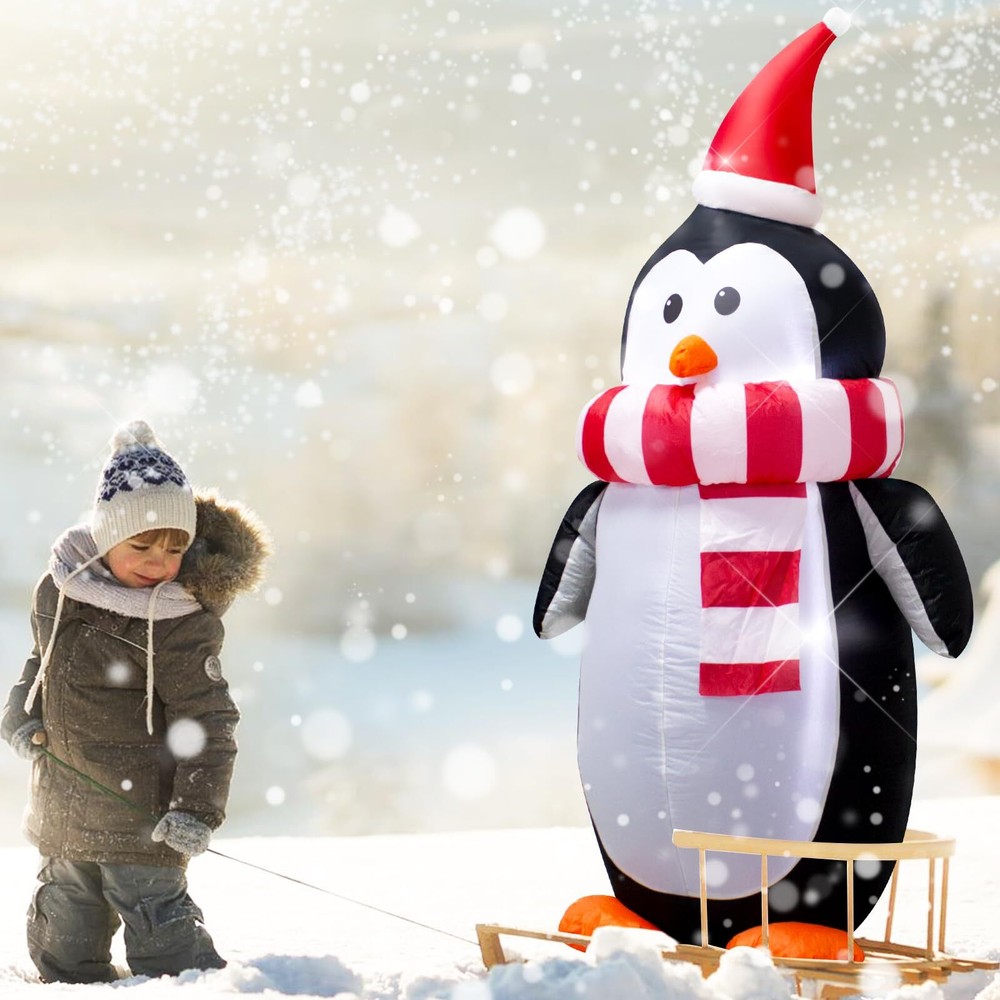 6 Foot Christmas Inflatable Penguin with LED Lights Decoration，Cute Christmas...