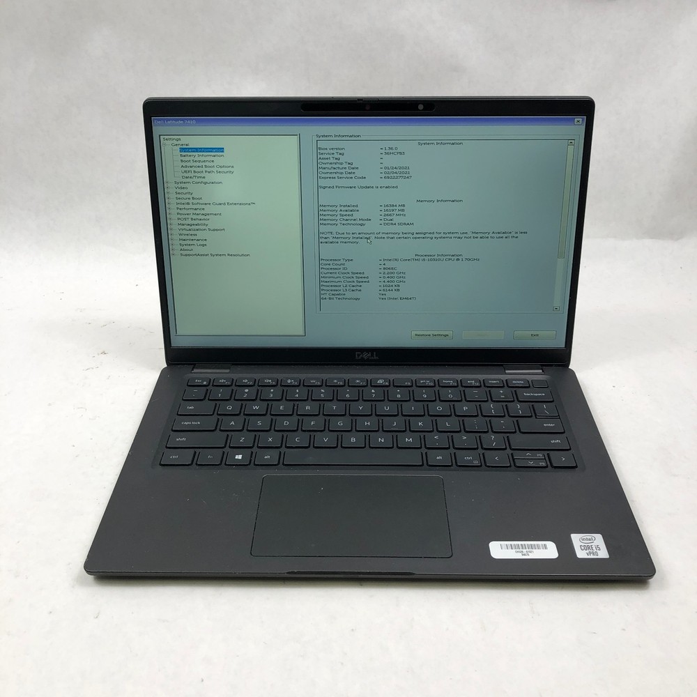 Dell Latitude 7410 Intel Core i5-10310U 1.7GHz 16GB RAM 256GB SSD No OS